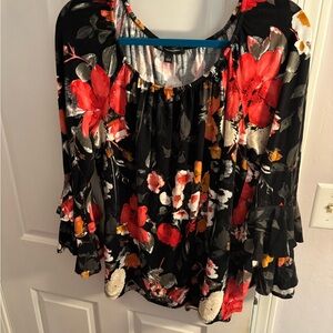 INC International Concepts Black and Red Floral Blouse